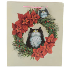 Load image into Gallery viewer, Christmas Holidays Kim Haskins Cat Wreath Gift Bag XL
