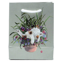 Load image into Gallery viewer, Kim Haskins Floral Cat in Plant Pot Green Gift Bag - Small
