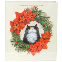 Load image into Gallery viewer, Christmas Holidays Kim Haskins Cat Wreath Gift Bag XL
