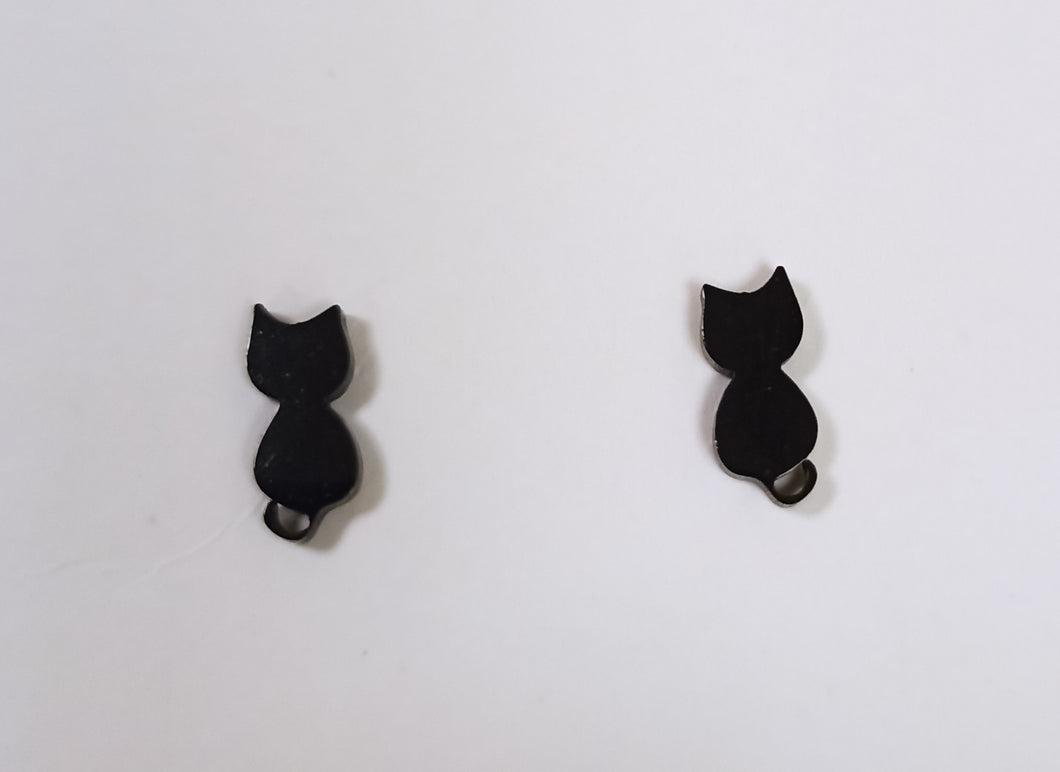 Black Cat Stud Earrings - Style 2