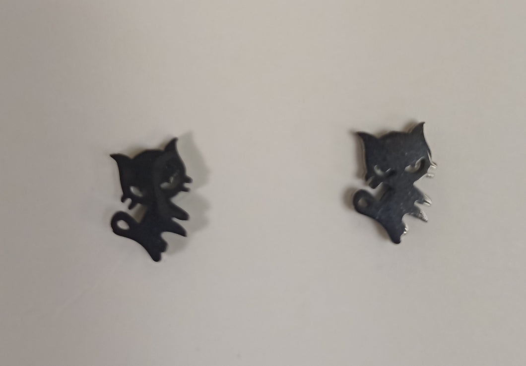 Black Cat Stud Earrings - Style 4