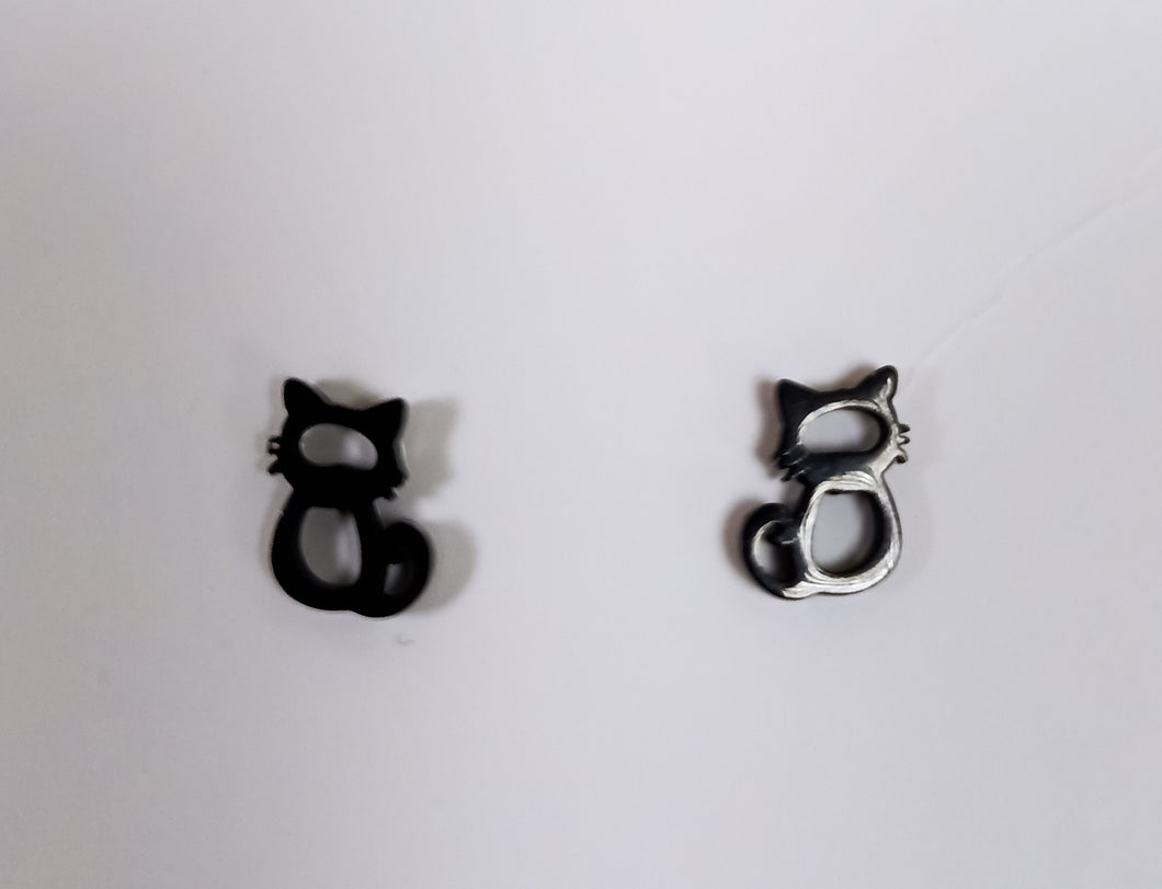 Black Cat Stud Earrings - Style 6