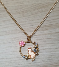 Load image into Gallery viewer, Cat, stars and flower ring necklace
