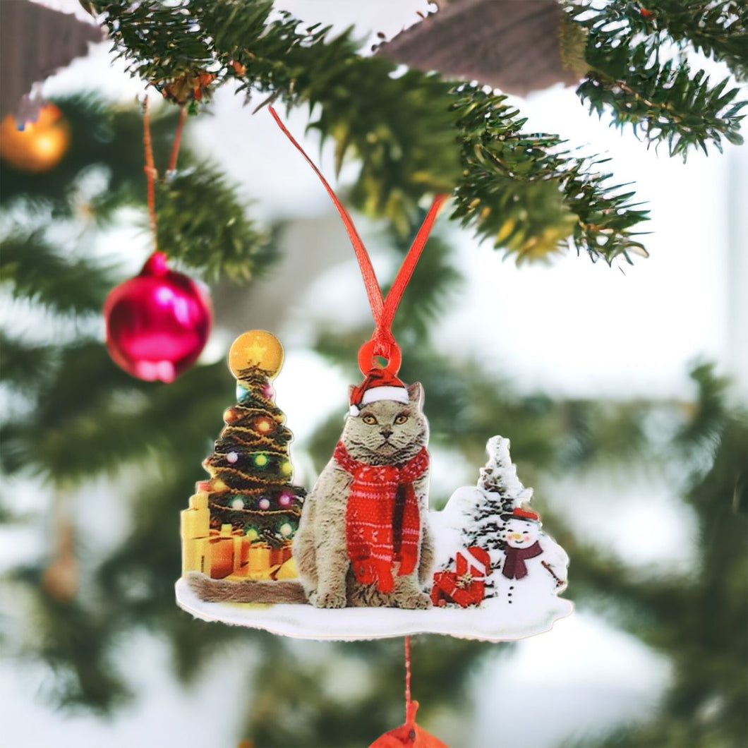 Christmas Trees, Cat and Snowman Decoration