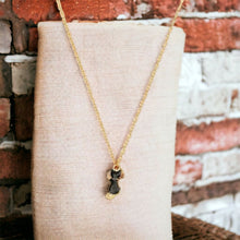 Load image into Gallery viewer, Necklace &amp; Earrings Set - Black Cat with Gold Trim
