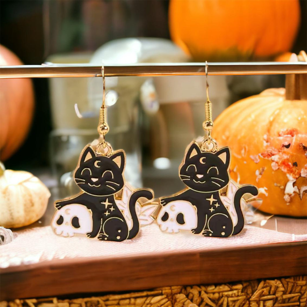Cat & Skull Dangle Earrings