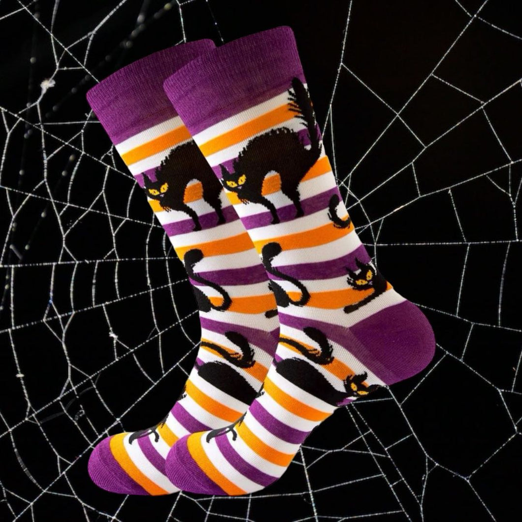 Spooky Cat Stripey Socks
