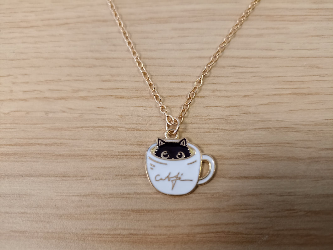 Cat in Coffee Cup Necklace