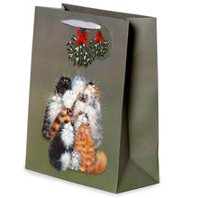 Load image into Gallery viewer, Kim Haskins Cats Christmas Holidays Mistletoe Gift Bag Large
