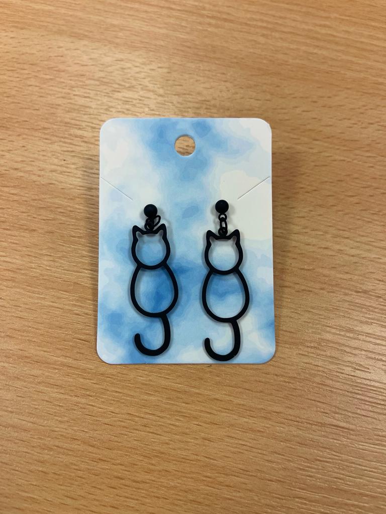 Outline Black Cat Dangle Earrings