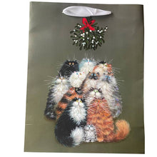 Load image into Gallery viewer, Kim Haskins Cats Christmas Holidays Mistletoe Gift Bag Large
