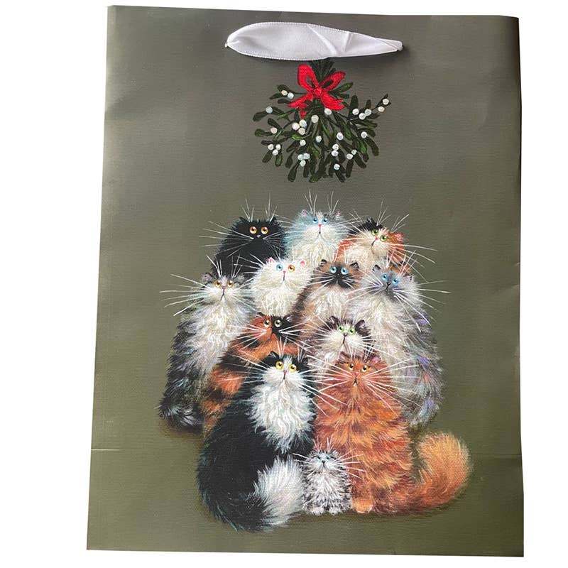 Kim Haskins Cats Christmas Holidays Mistletoe Gift Bag Large